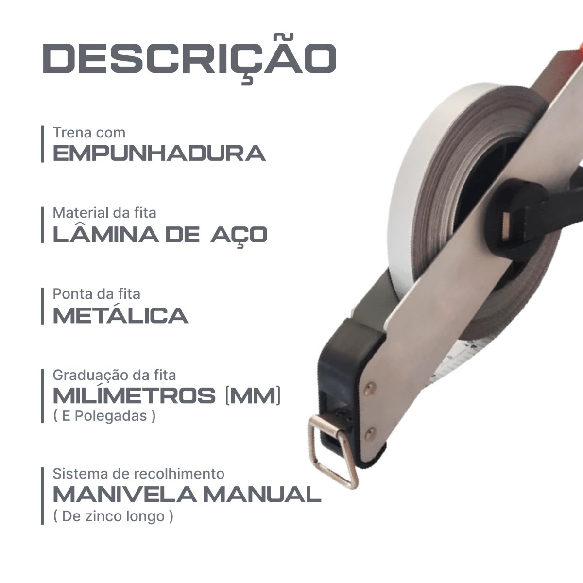 Trena de aço 30m com empunhadura Vinex