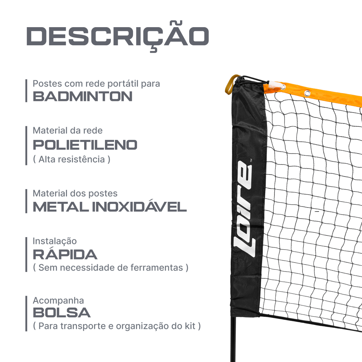 Postes com rede portátil para badminton e mini-tênis Loire