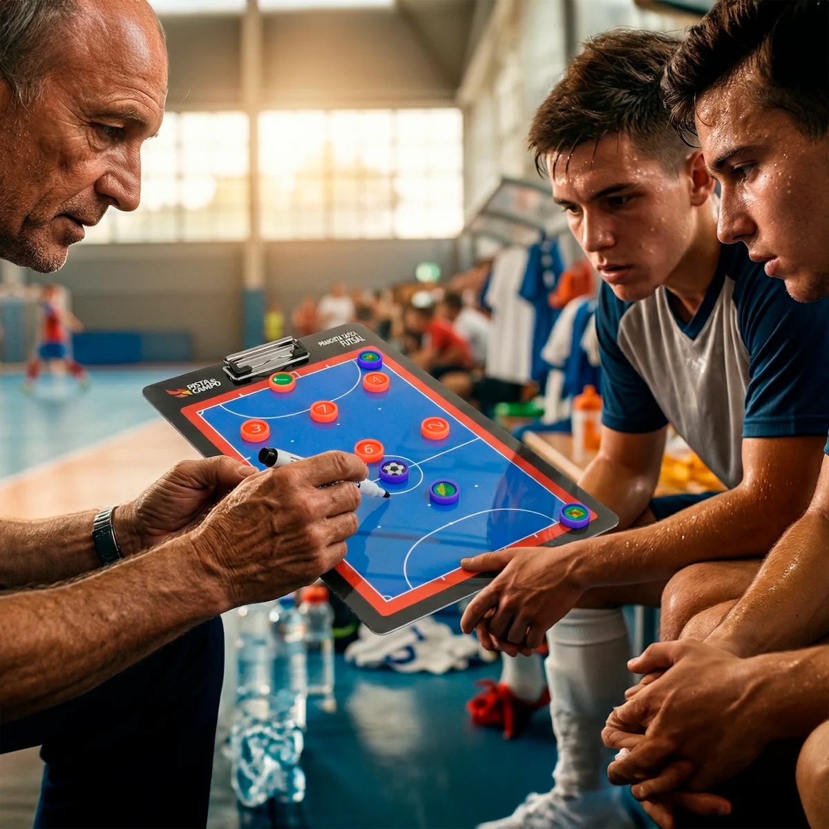 Prancheta tática magnética dupla face com caneta para treinamento de Futsal Pista e Campo