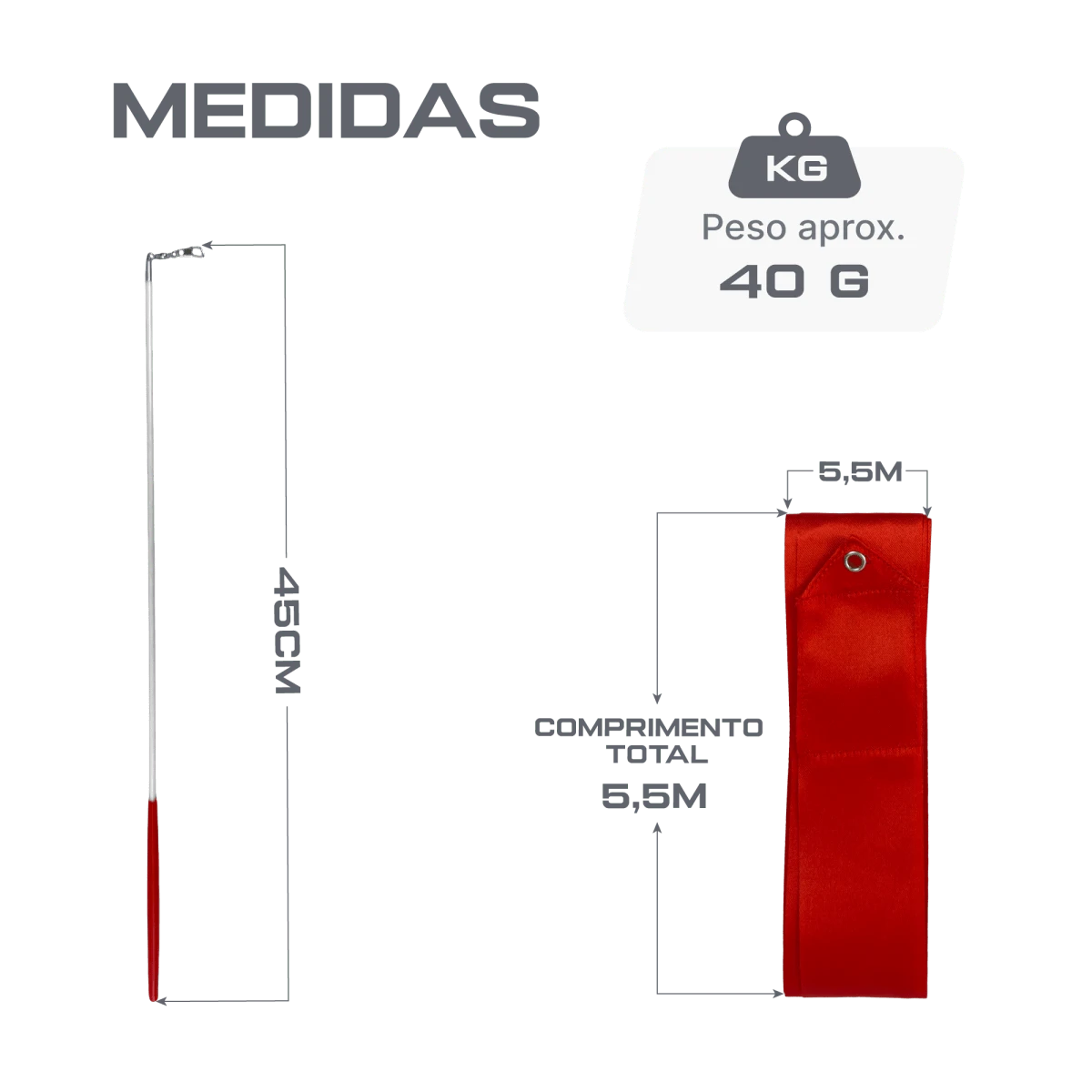 Estilete infantil de Ginástica Rítmica 45cm com fita 5,50m Gracios - Azul