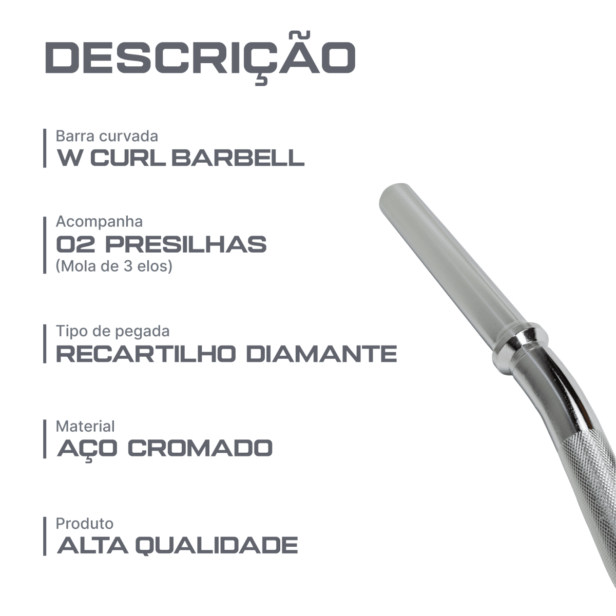 Barra de Musculação W 1,20m Maciça 28mm e Presilhas Envolst