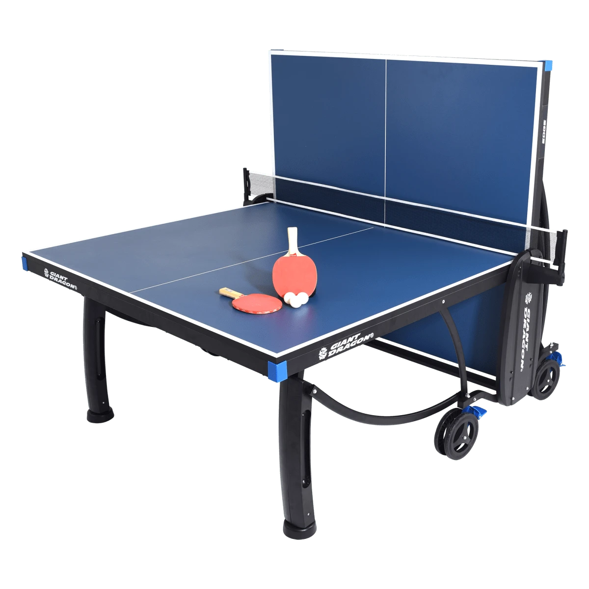 Mesa de tenis de mesa de aco e madeira azul rede e porta itens P8022