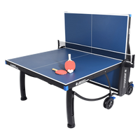 Mesa de tenis de mesa de aco e madeira azul rede e porta itens P8022