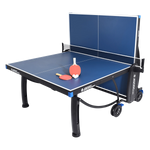 Mesa de tenis de mesa de aco e madeira azul rede e porta itens P8022