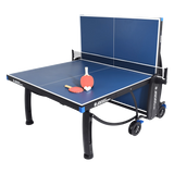 Mesa de tenis de mesa de aco e madeira azul rede e porta itens P8022