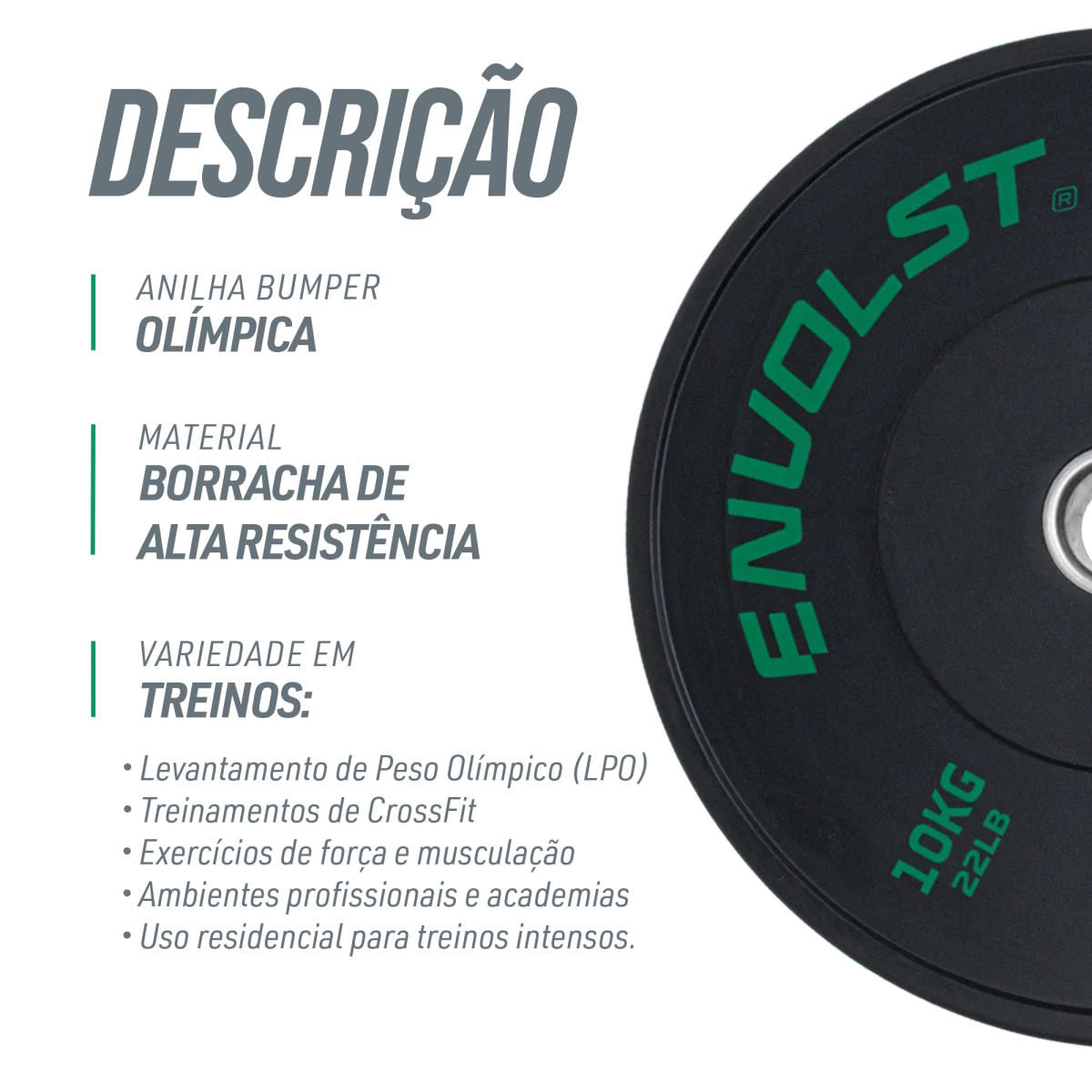 Anilha Olímpica Bumper para Crossfit e LPO 10Kg Envolst
