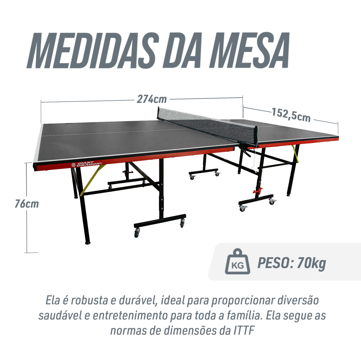Mesa de tenis de mesa de aco e madeira preto com rede 6202-18MM