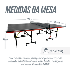 Mesa de tenis de mesa de aco e madeira preto com rede 6202-18MM