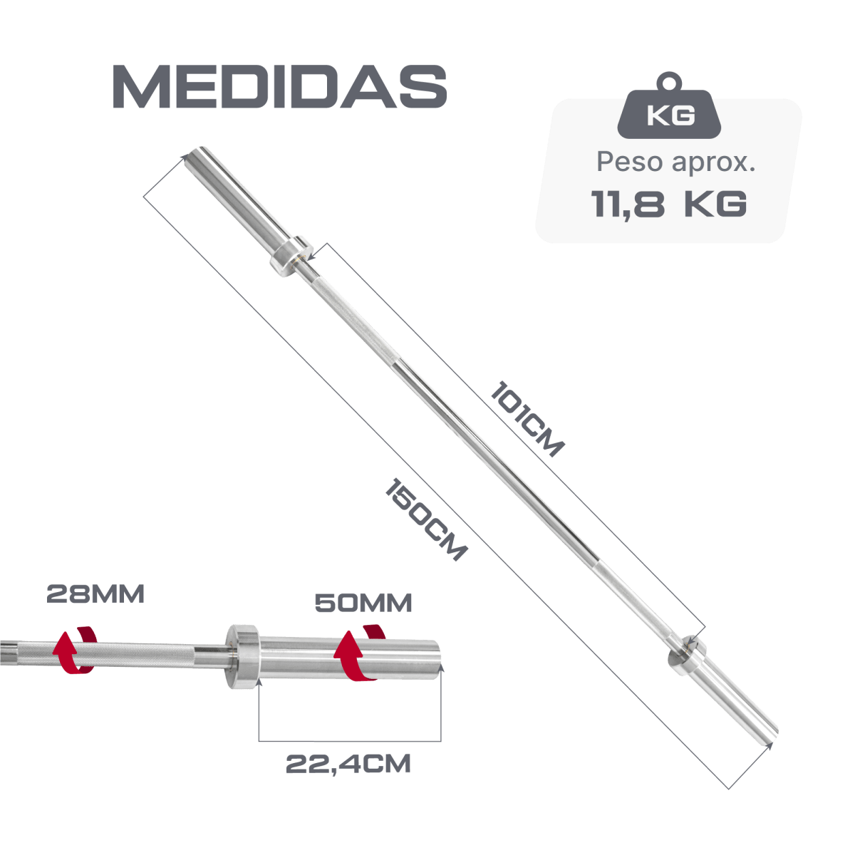 Barra Reta 1,50m Olimpica Cromada Envolst