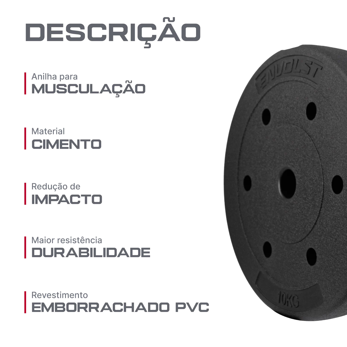 Anilha Emborrachada 10Kg Cement Furo 31mm Envolst