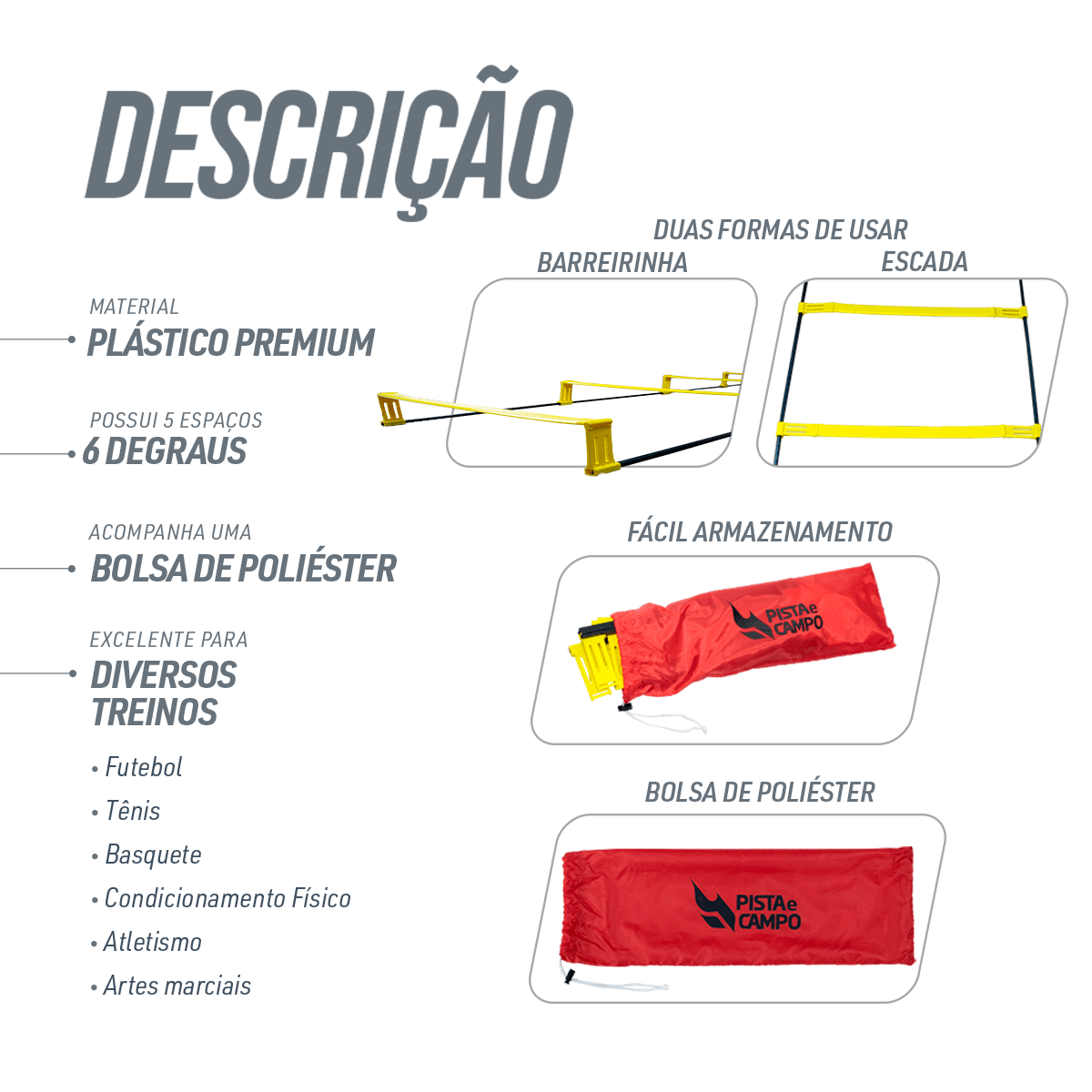 Escada com barreiras com 6 degraus ajustáveis na altura e distância 2,75m premium Pista e Campo