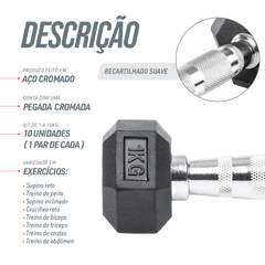 Kit Halteres Sextavados Emborrachados Pegada Cromada Envolst - Pares 1 a 5Kg