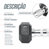 Kit Halteres Sextavados Emborrachados Pegada Cromada Envolst - Pares 1 a 10Kg
