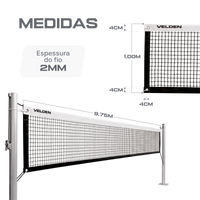 Rede oficial de voleibol com fio 2mm dimensões 9,75m (L) x 1,00m (A) com 04 faixas de vinil Velden