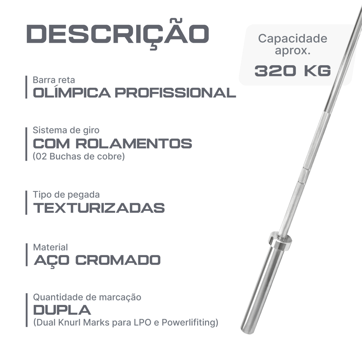 Barra Reta 2,00m Olimpica Cromada Envolst