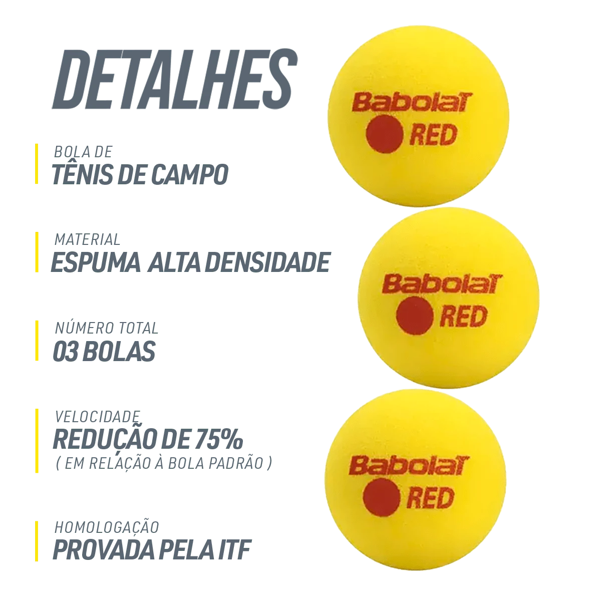 Bolinha bola de tênis de campo de espuma iniciantes Babolat Red Foam - pacote com 3 und