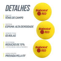 Bolinha bola de tênis de campo de espuma iniciantes Babolat Red Foam - pacote com 3 und