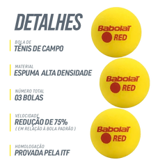 Bolinha bola de tênis de campo de espuma iniciantes Babolat Red Foam - pacote com 3 und