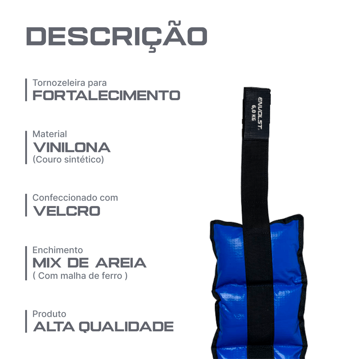 Tornozeleira caneleira em vinilona azul profissional 6kg Envolst - par