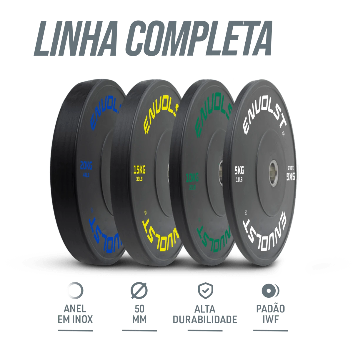 Kit 100kg Anilhas Olímpicas Bumpers Padrão IWF Envolst