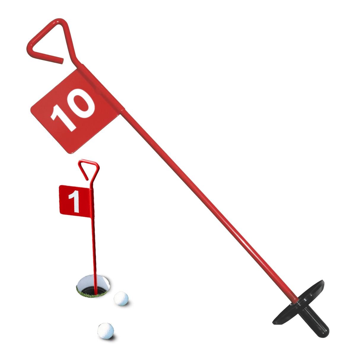 Bandeirolas numeradas de alumínio para minigolfe com prato para a bola (buraco) Pista e Campo - cnj com 9 und (1-9)