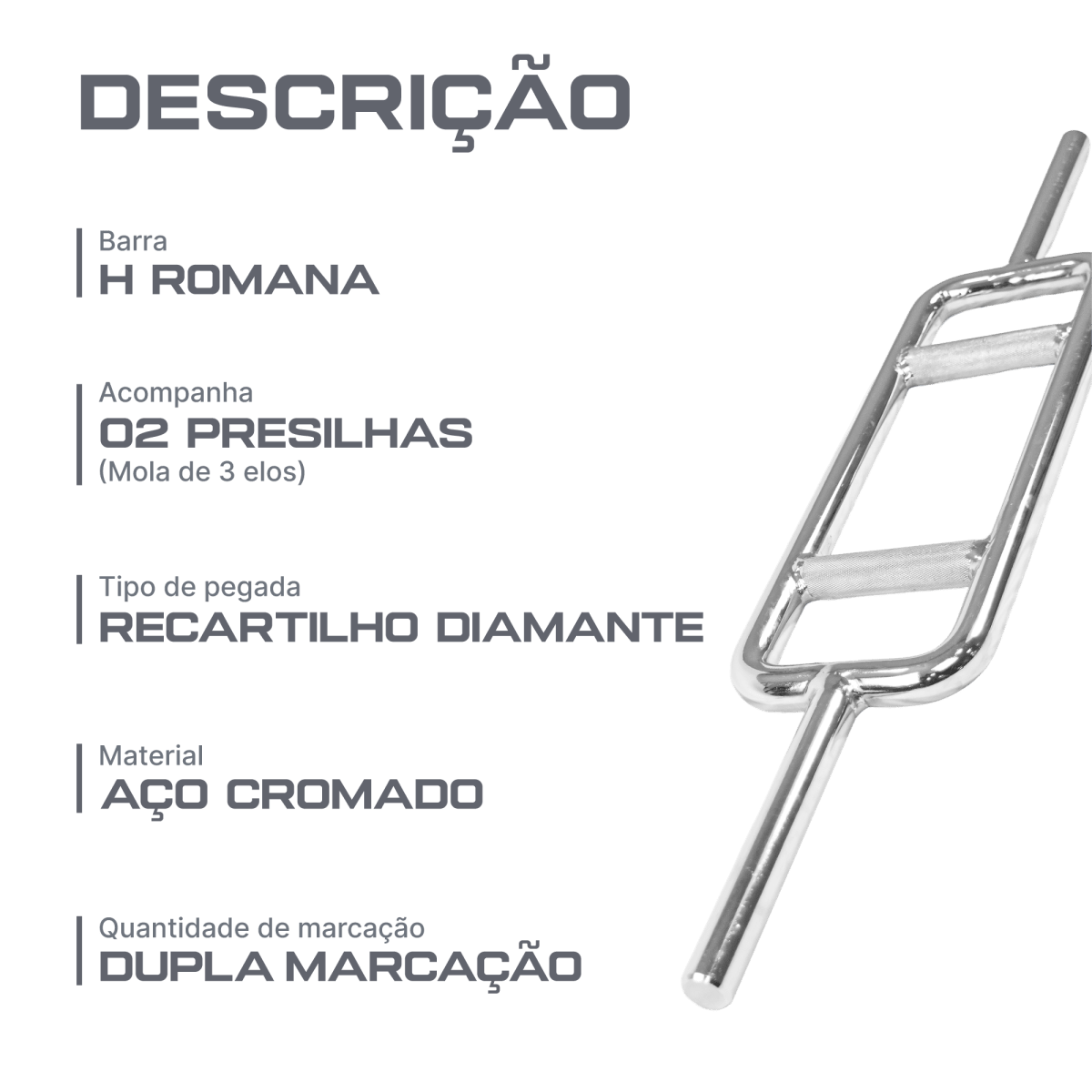 Barra de Musculação H Romana Maciça 28mm e Presilhas Envolst
