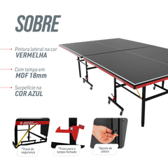 Mesa de tenis de mesa de aco e madeira preto com rede 6202-18MM