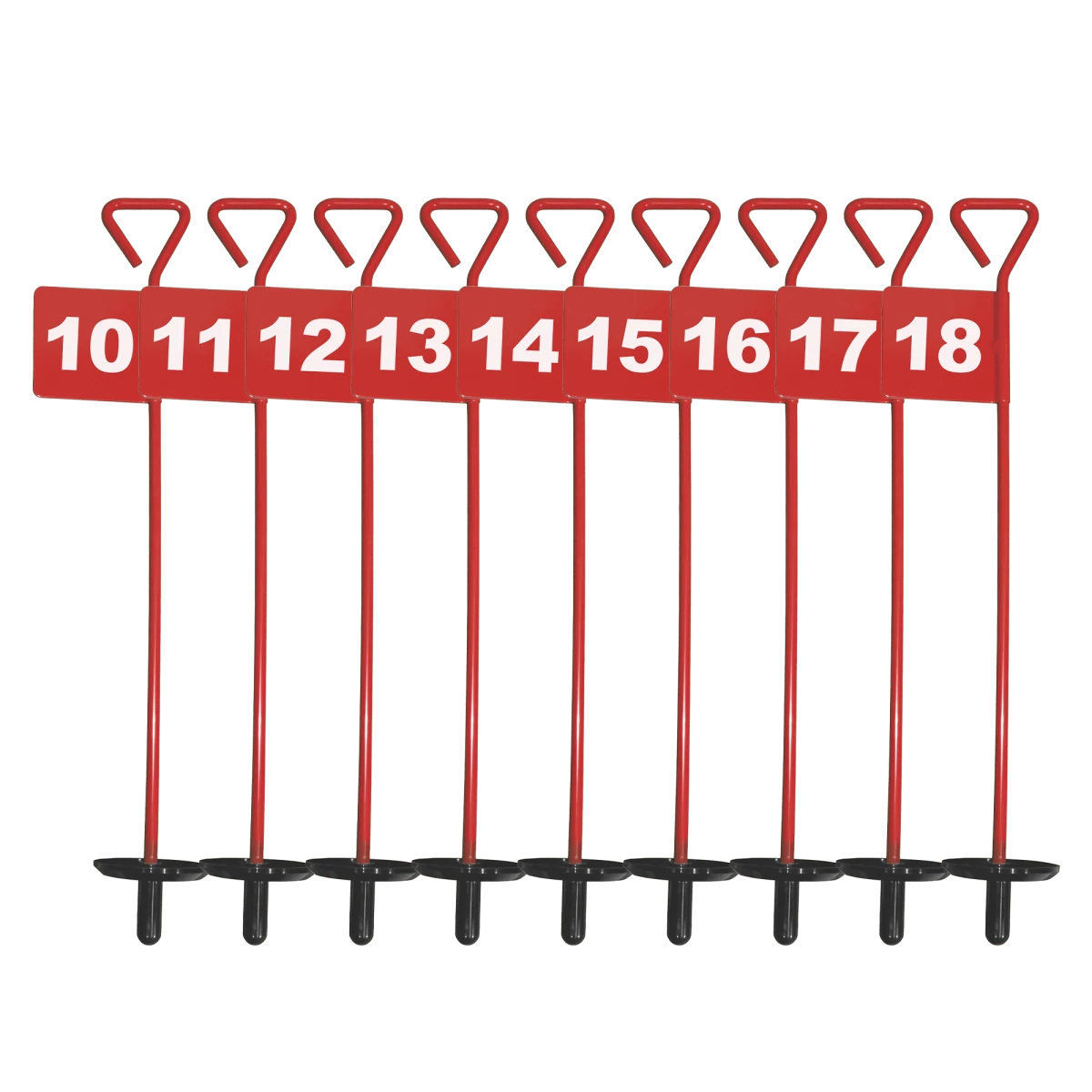 Bandeirolas numeradas de alumínio para minigolfe com prato para a bola (buraco) Pista e Campo - cnj com 9 und (1-9)