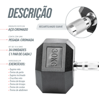 Kit Halteres Sextavados Emborrachados Pegada Cromada Envolst - Pares 10 a 50Kg