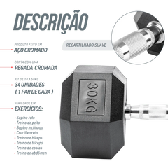 Kit Halteres Sextavados Emborrachados Pegada Cromada Envolst - Pares 10 a 50Kg