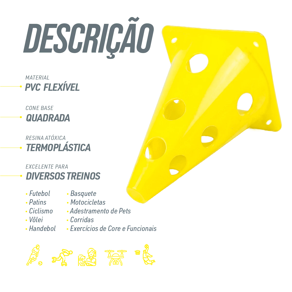 Cone Furado de sinalização de plástico 23cm Pista e Campo - Verde