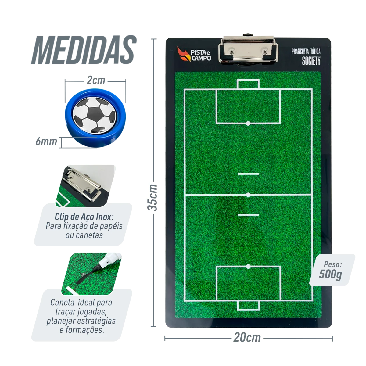 Prancheta tática magnética dupla face com caneta para treinamento de Futebol Society Pista e Campo