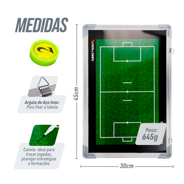 Quadro tático magnético de alumínio com acessórios 45x30 Pista e Campo - Futebol Society