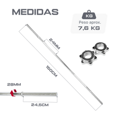 Barra de Musculação Reta 1,50m Maciça 28mm com Rosca Envolst