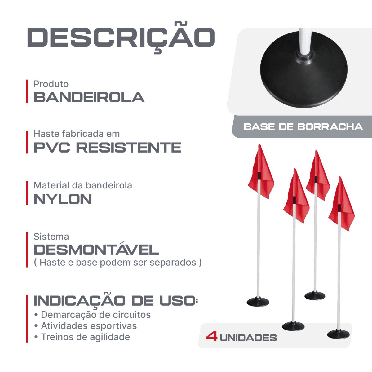 Bandeirola com haste branca e base redonda de borracha Velden - cnj com 4 und