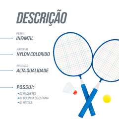 Kit de Badminton Infantil com 2 Raquetes, 1 Peteca e 1 Bola de Espuma Loire						