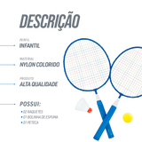 Kit de Badminton Infantil com 2 Raquetes, 1 Peteca e 1 Bola de Espuma Loire						