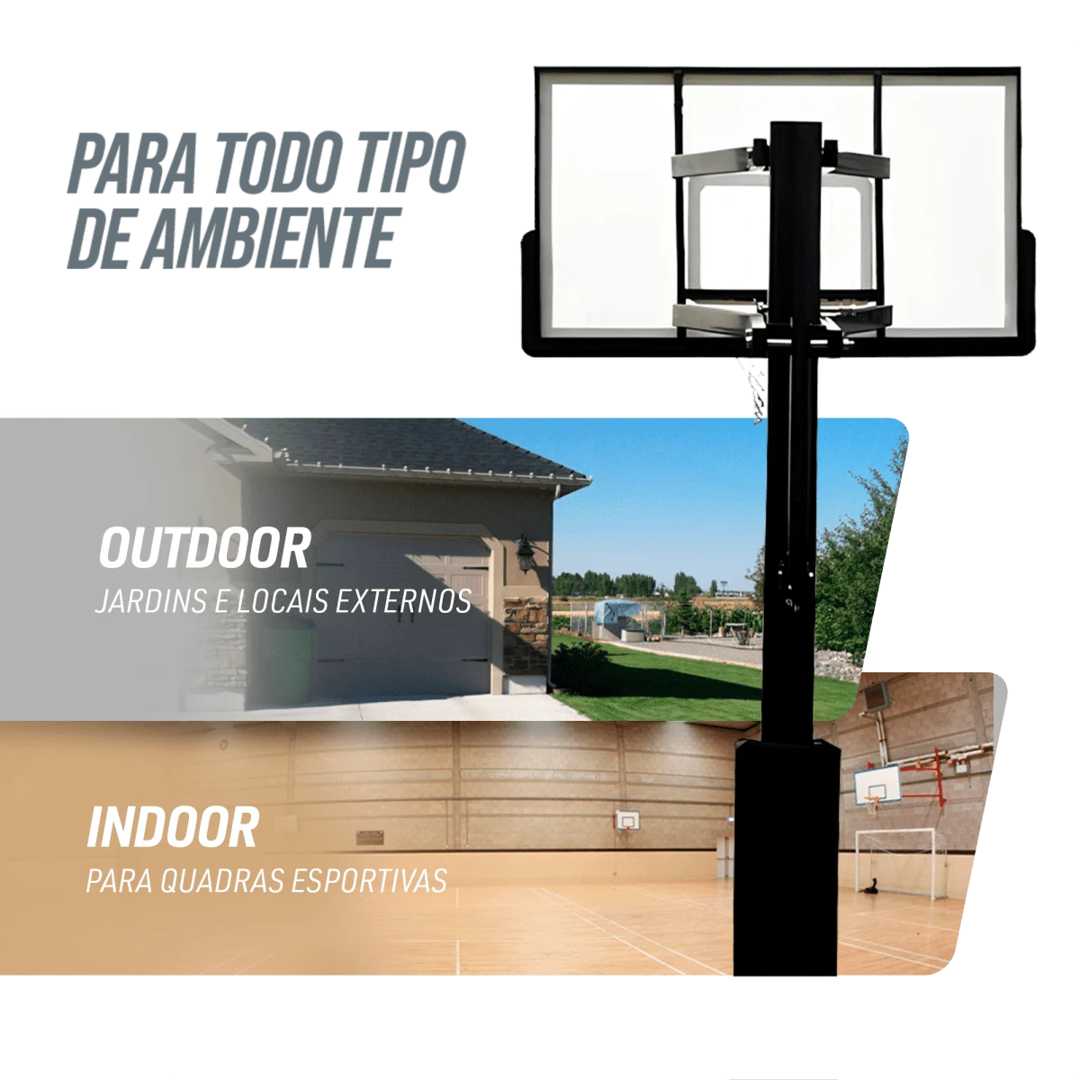 Poste fixo com tabela transparente, aro e rede de basquete oficial adulto premium Velden