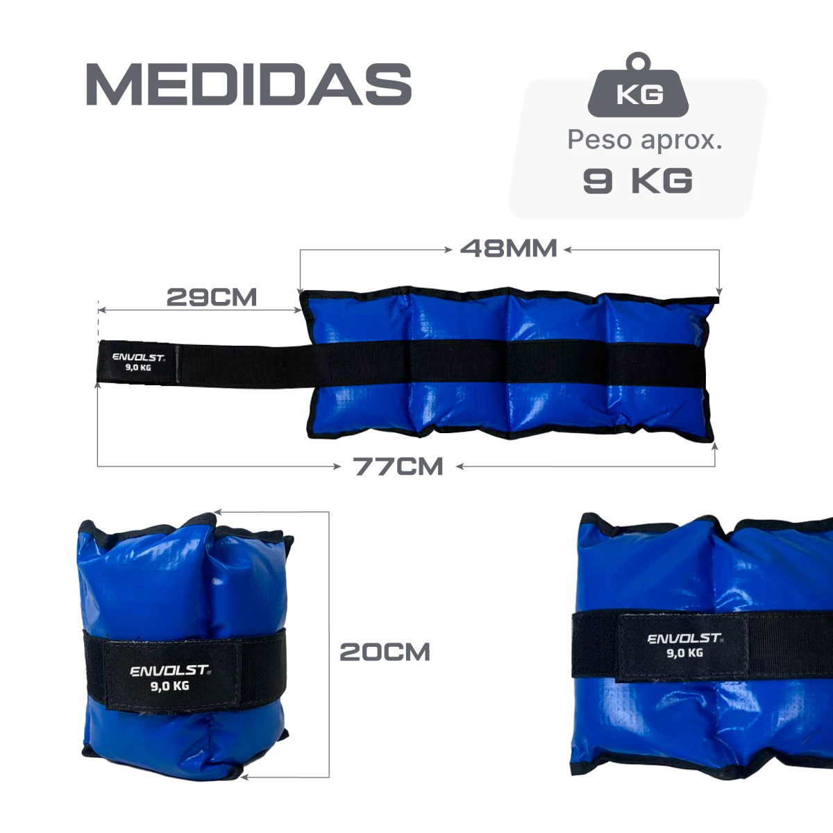 Tornozeleira caneleira em vinilona azul profissional 9kg Envolst - par