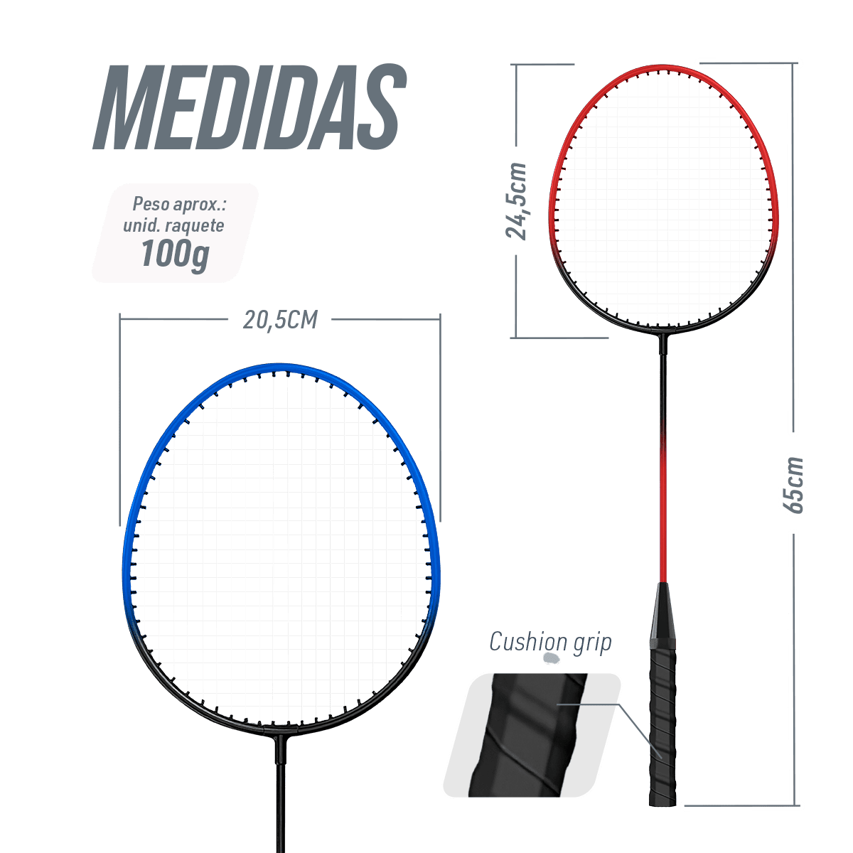 Kit de badminton com 04 raquetes de aço, 02 volantes, postes de aço e rede Loire
