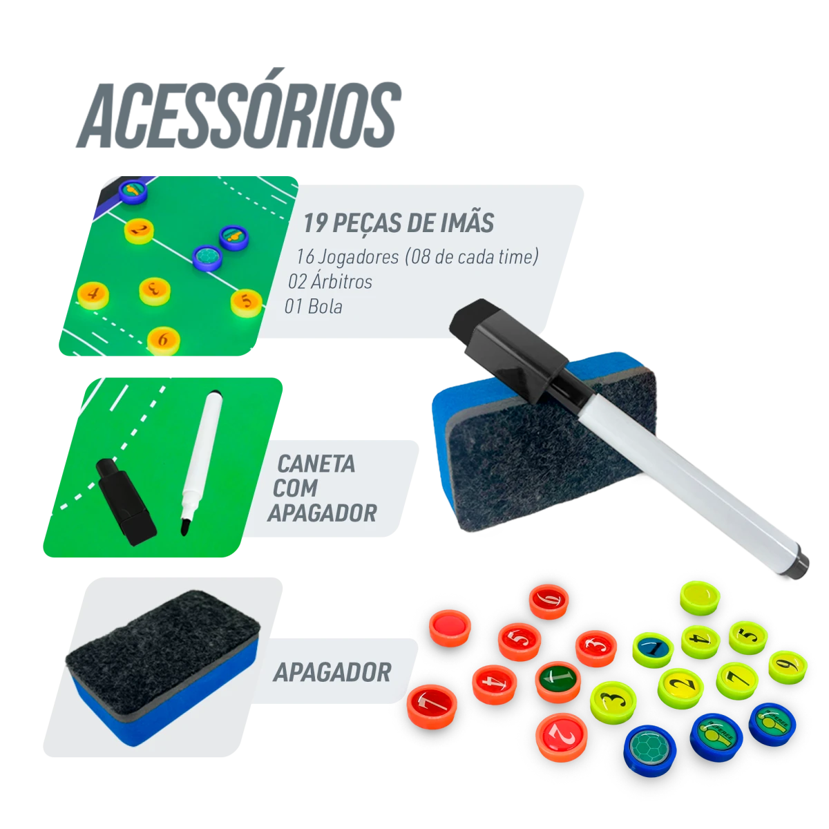Prancheta tática magnética dupla face com caneta para treinamento de Handebol Pista e Campo
