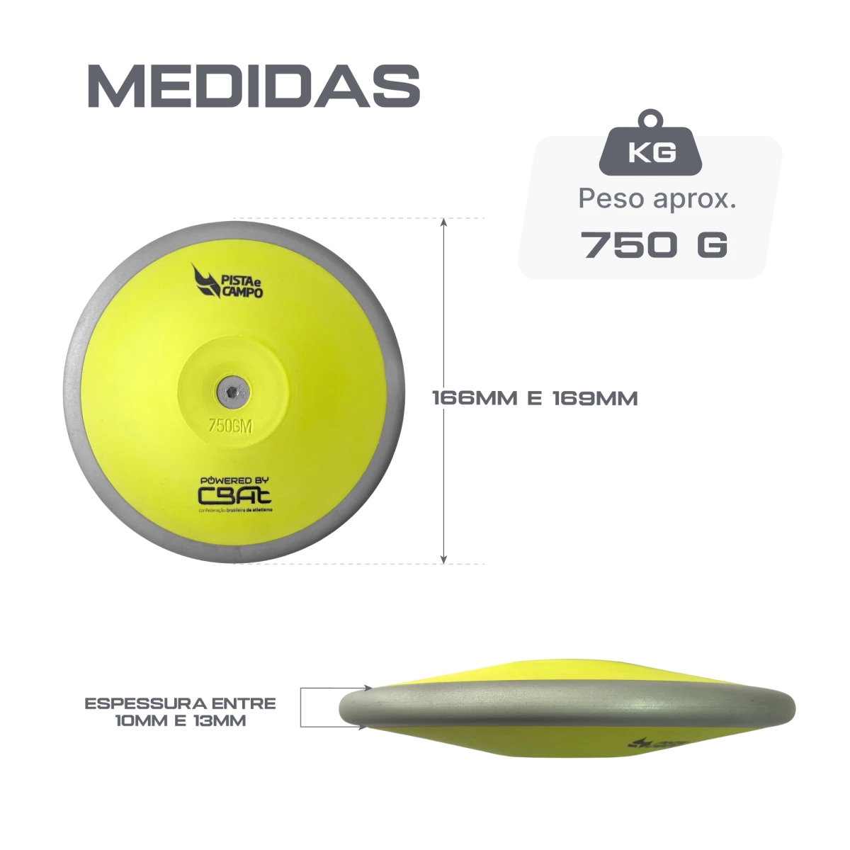 Disco de atletismo de aço e ABS 0,75kg Powered by CBAt
