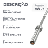Barra Reta 1,50m Olimpica Hard Cromo Profissional Envolst