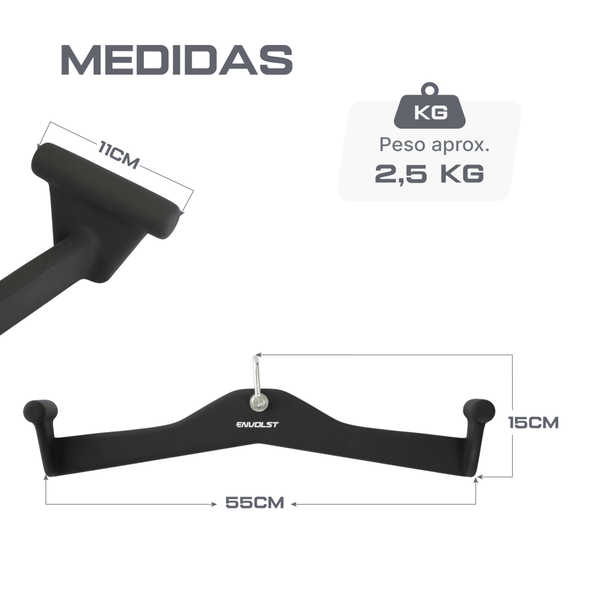 Puxador Anatômico Pegada 55cm Emborrachado Envolst