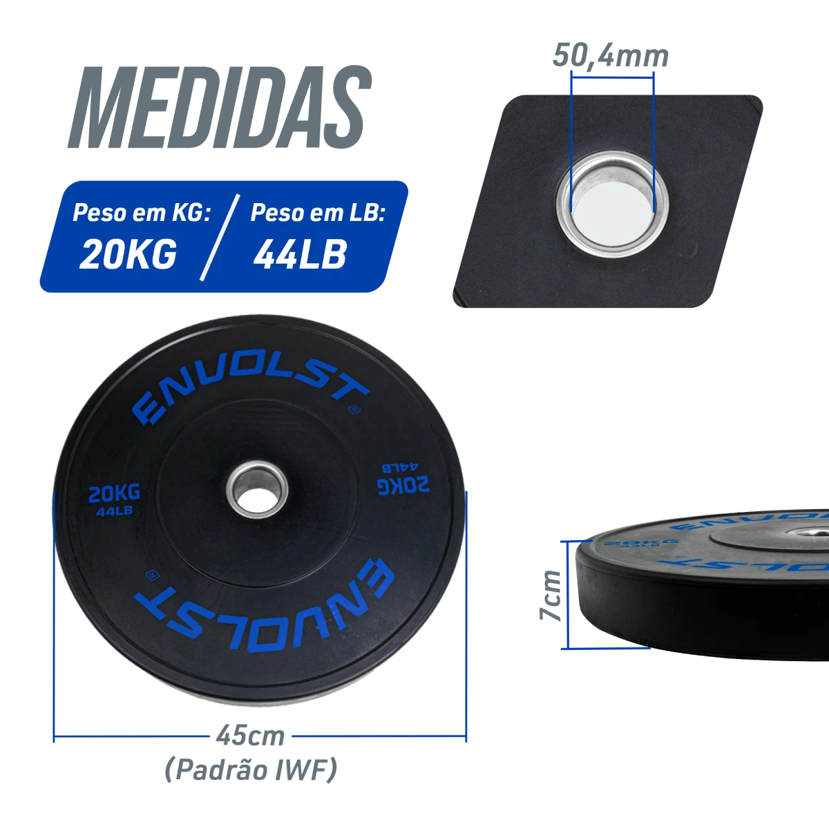 Anilha Olímpica Bumper para Crossfit e LPO 20Kg Envolst
