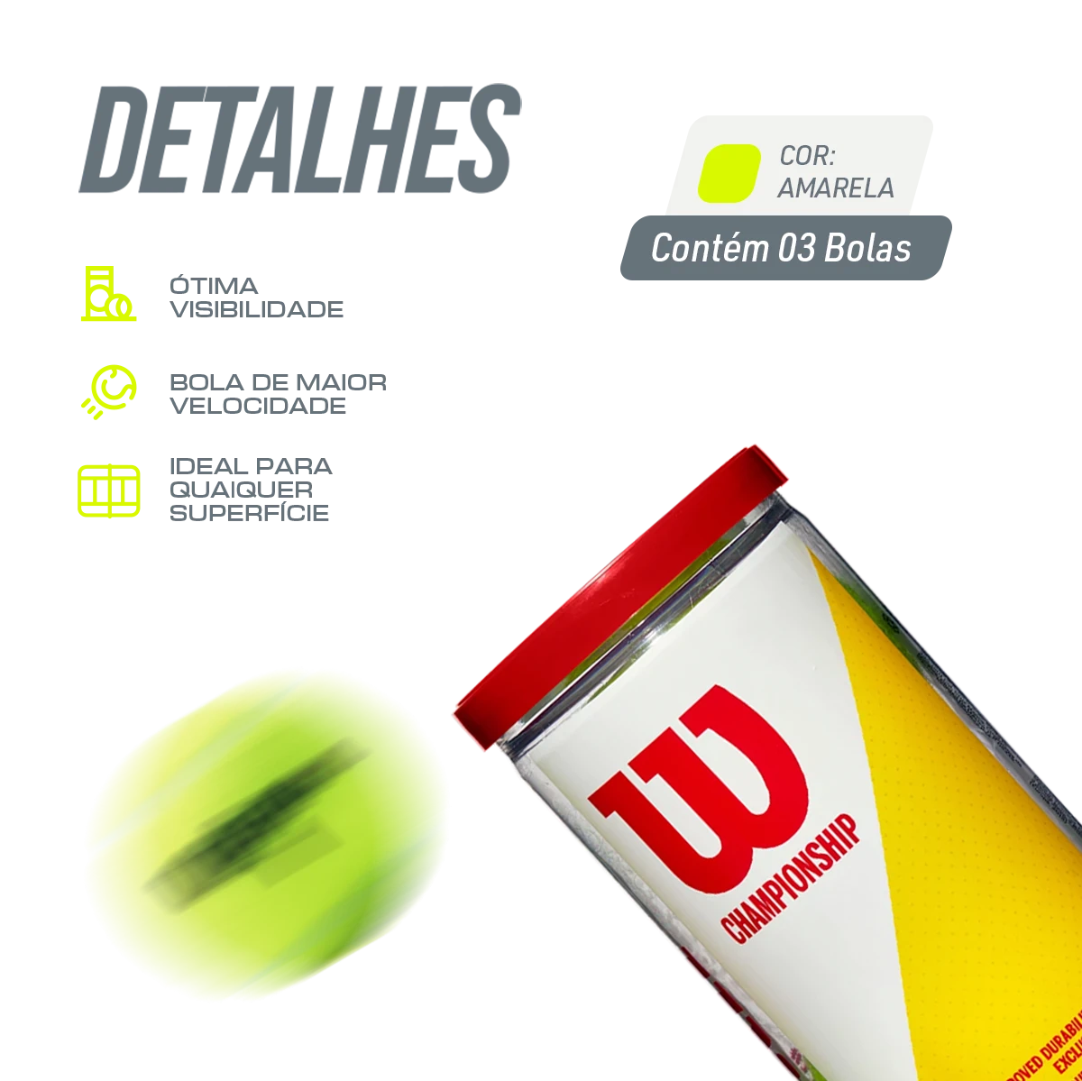 Bolinha/bola de tênis de campo Championship Extra Duty Wilson - tubo com 3 und