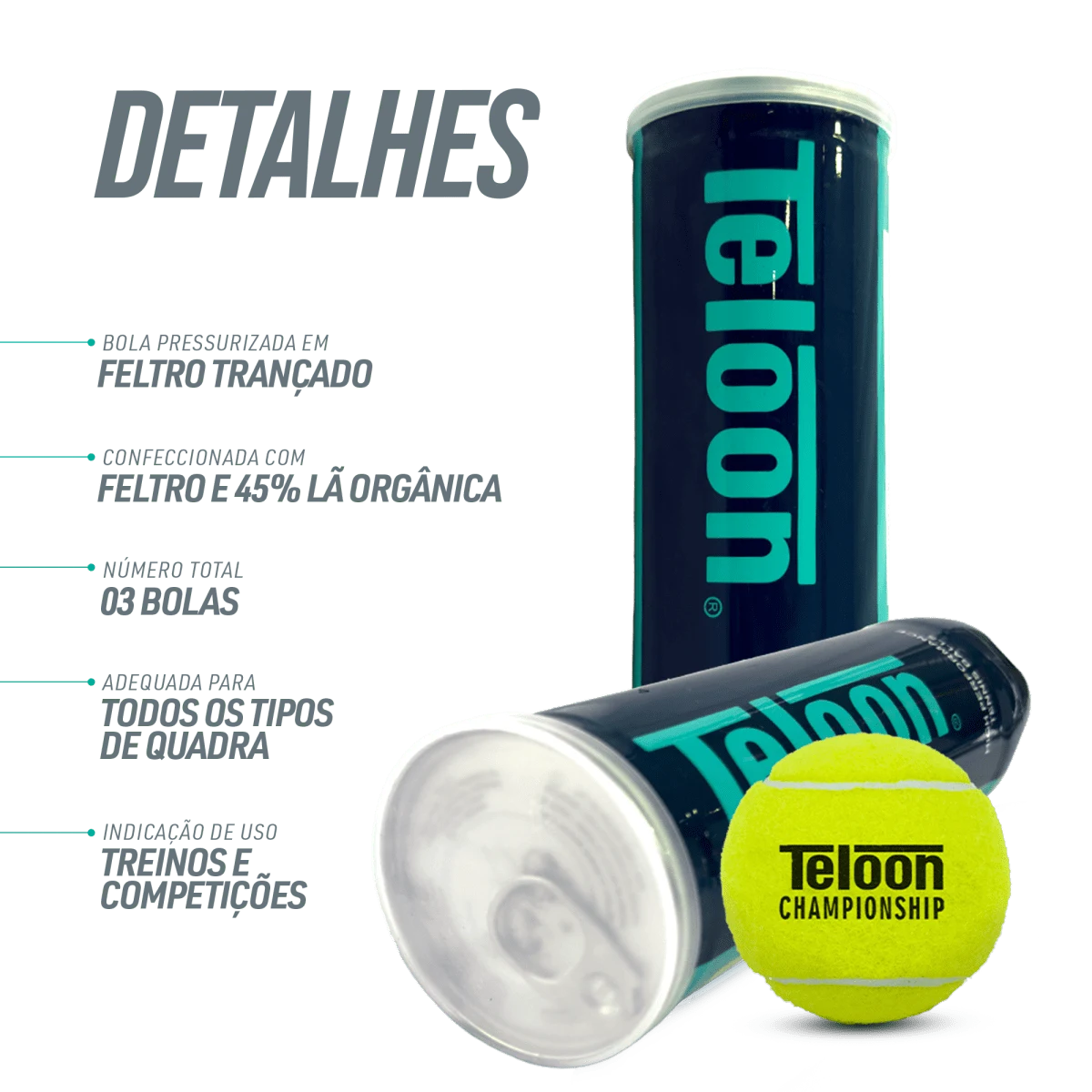 Bolas de Tênis Teloon Championship ITF tubo com 3 un.