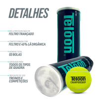 Bolas de Tênis Teloon Championship ITF tubo com 3 un.
