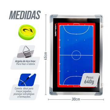 Quadro tático magnético de alumínio com acessórios 45x30 Pista e Campo - Futsal