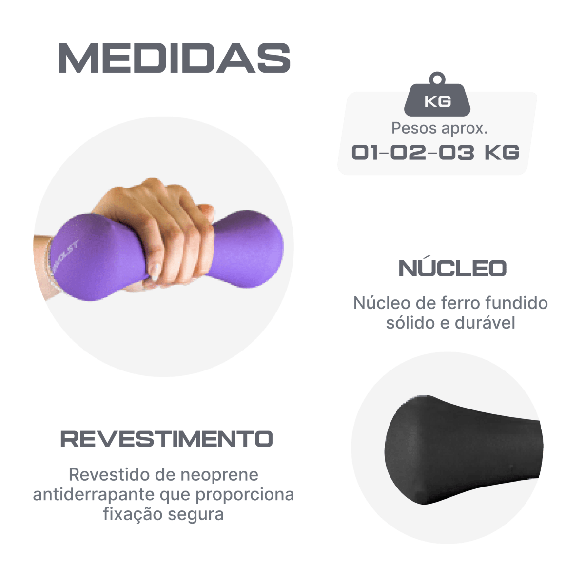 Conjunto 6 Halteres Neoprene 1, 2 e 3kg e Suporte Envolst